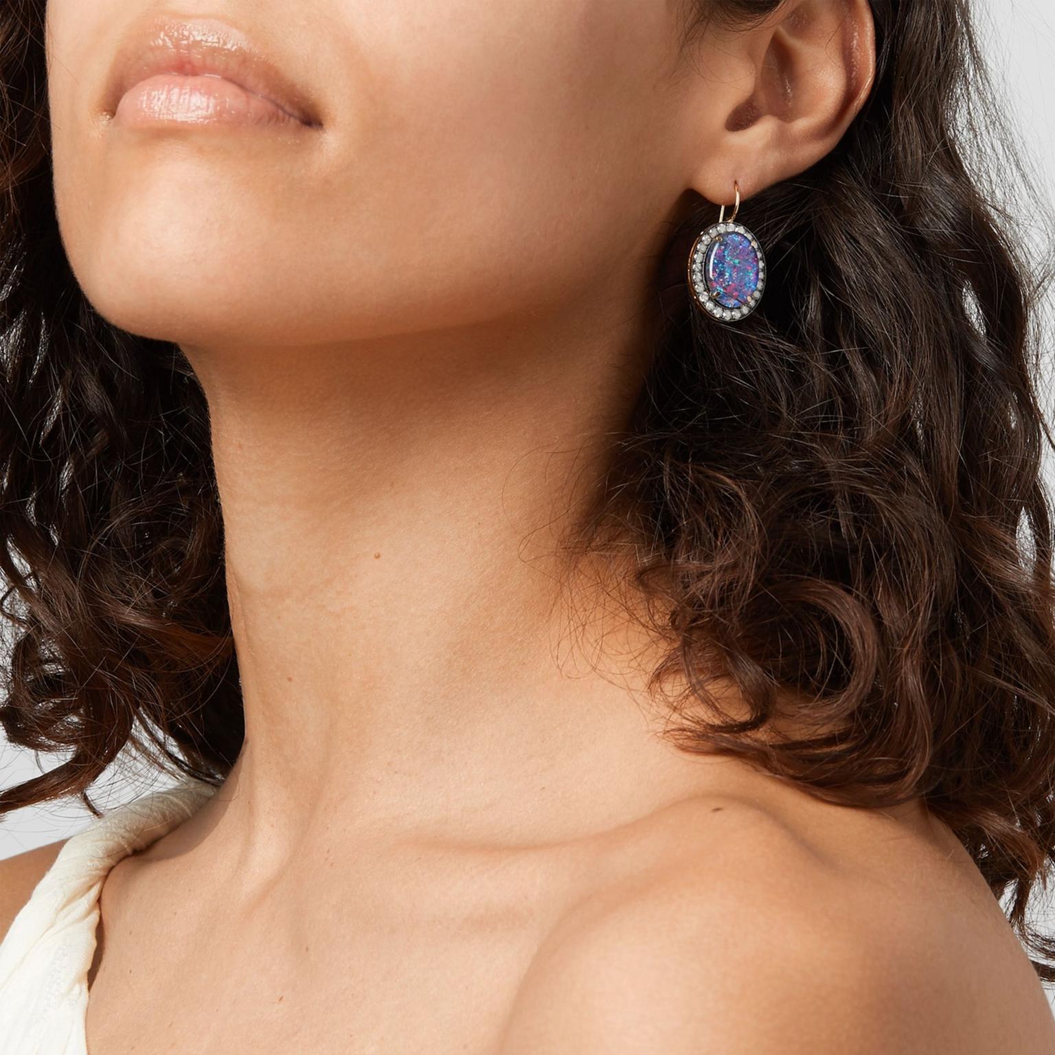 Andrea Fohrman 18-karat gold, opal and diamond earrings
