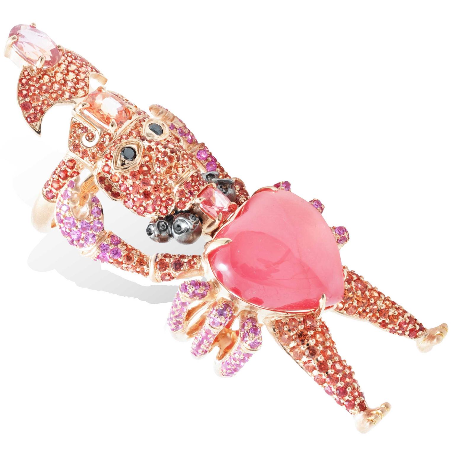 Lydia Courteille Rosa del Inca rhodochrosite Crab God ring 