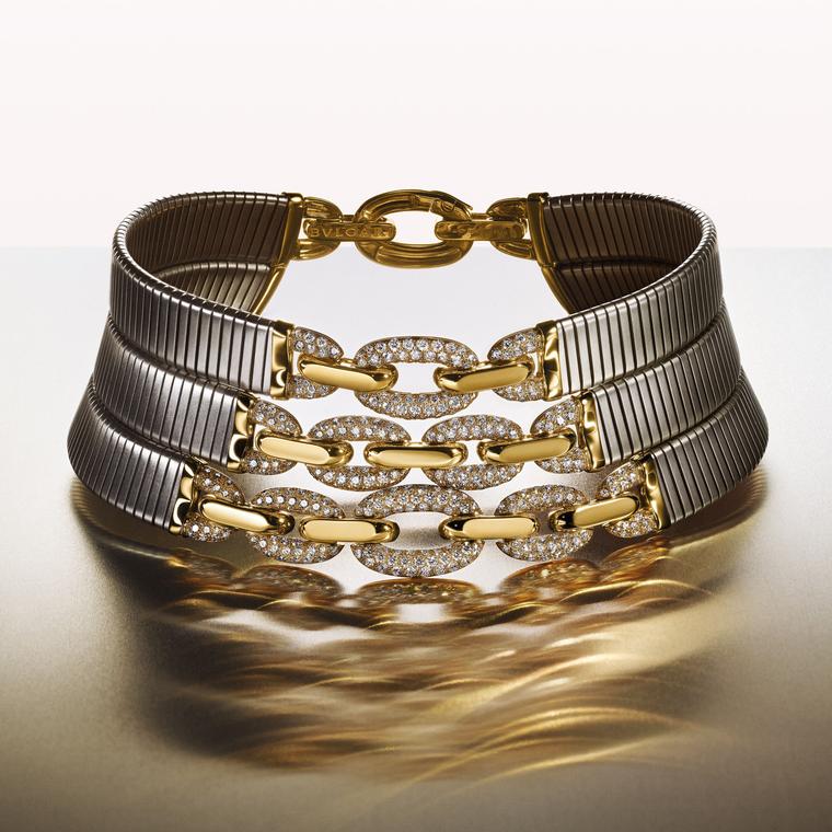 Gold & Steel tubogas necklace by Bvlgari