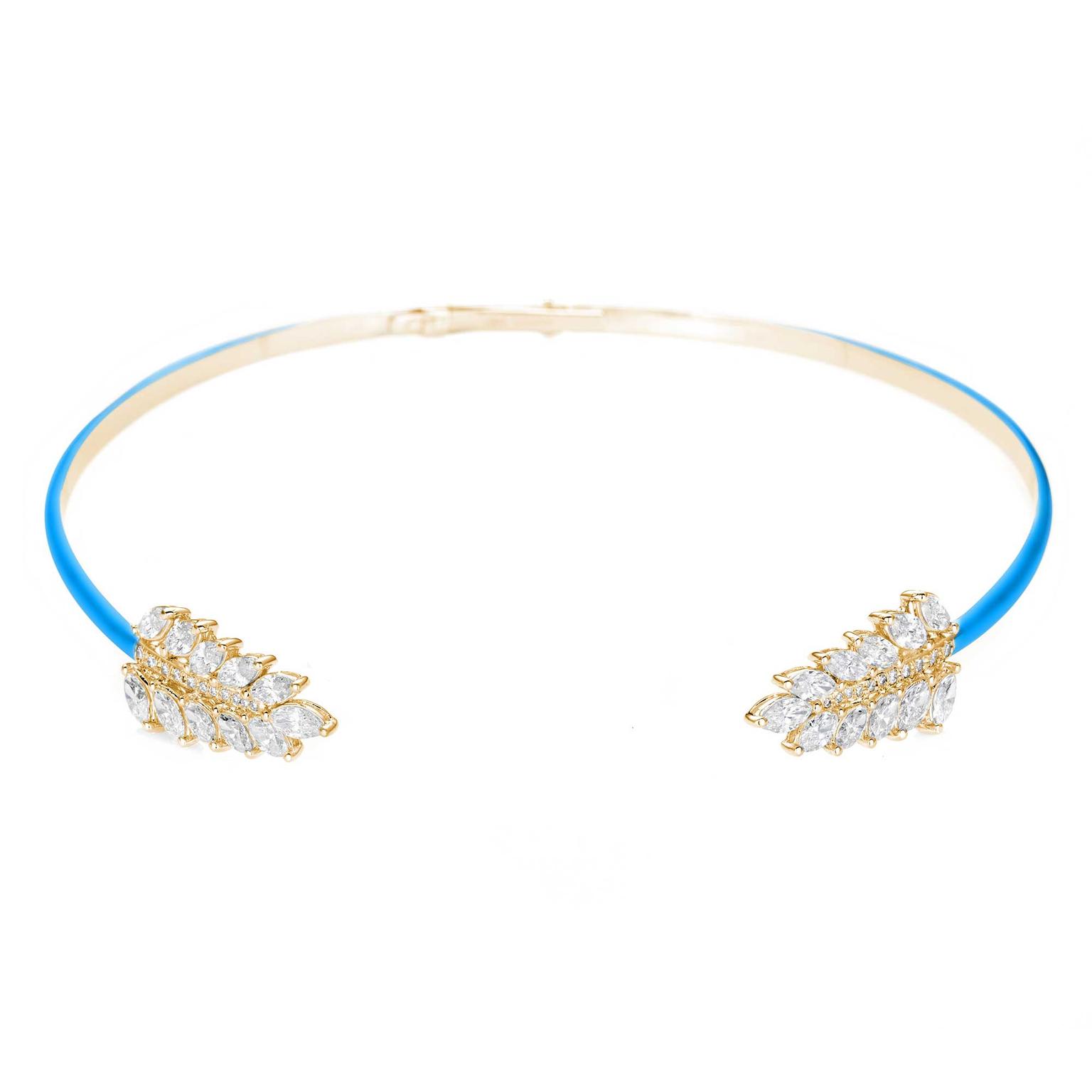 Noudar turquoise enamel choker with diamonds