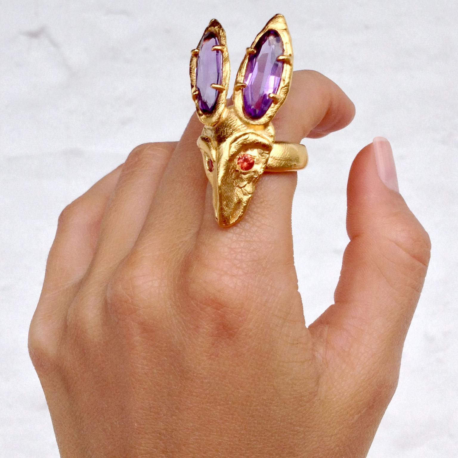 ORAÏK Silent Walker gold ring with amethyst and orange sapphires