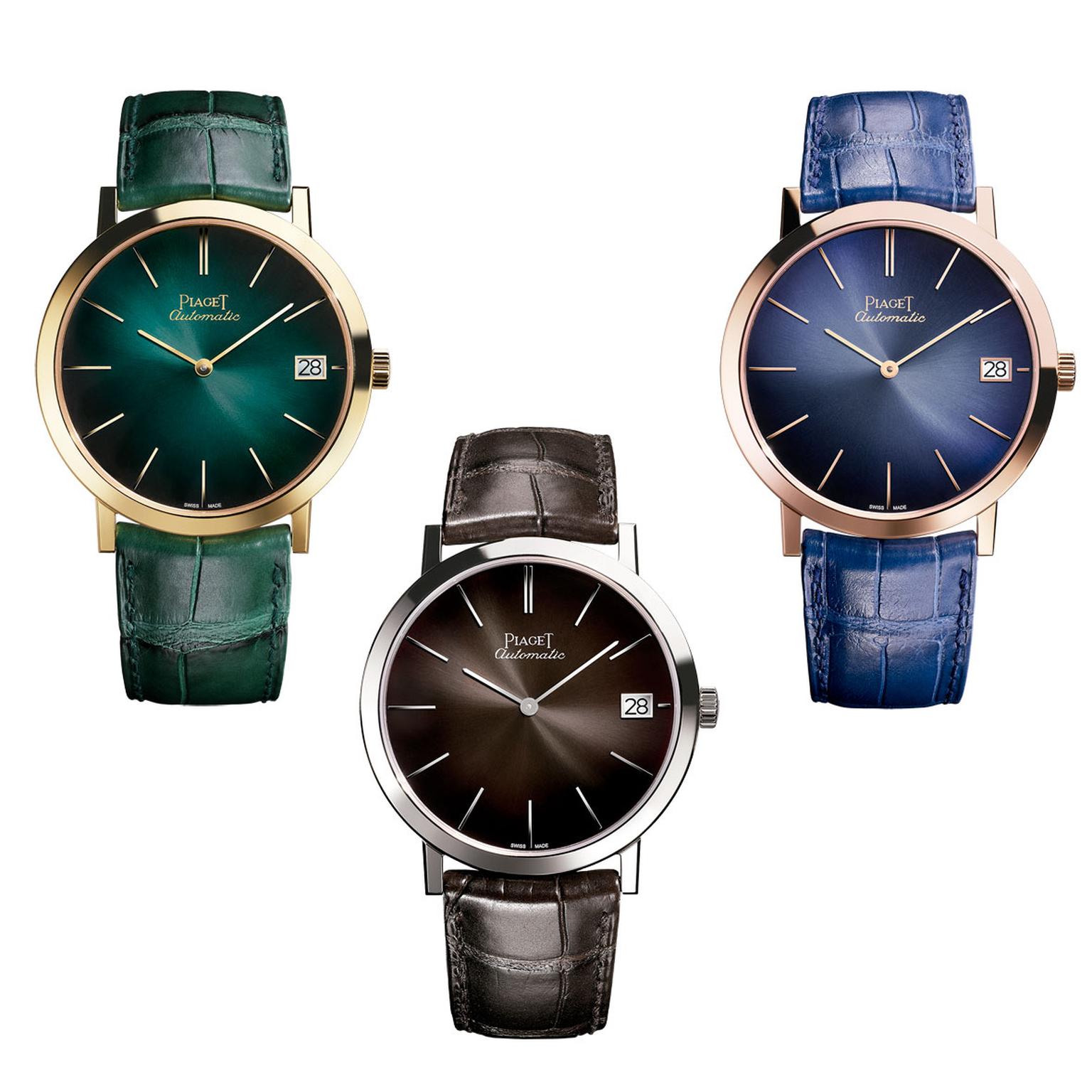 40mm Piaget Altiplano watches in green, grey and blue