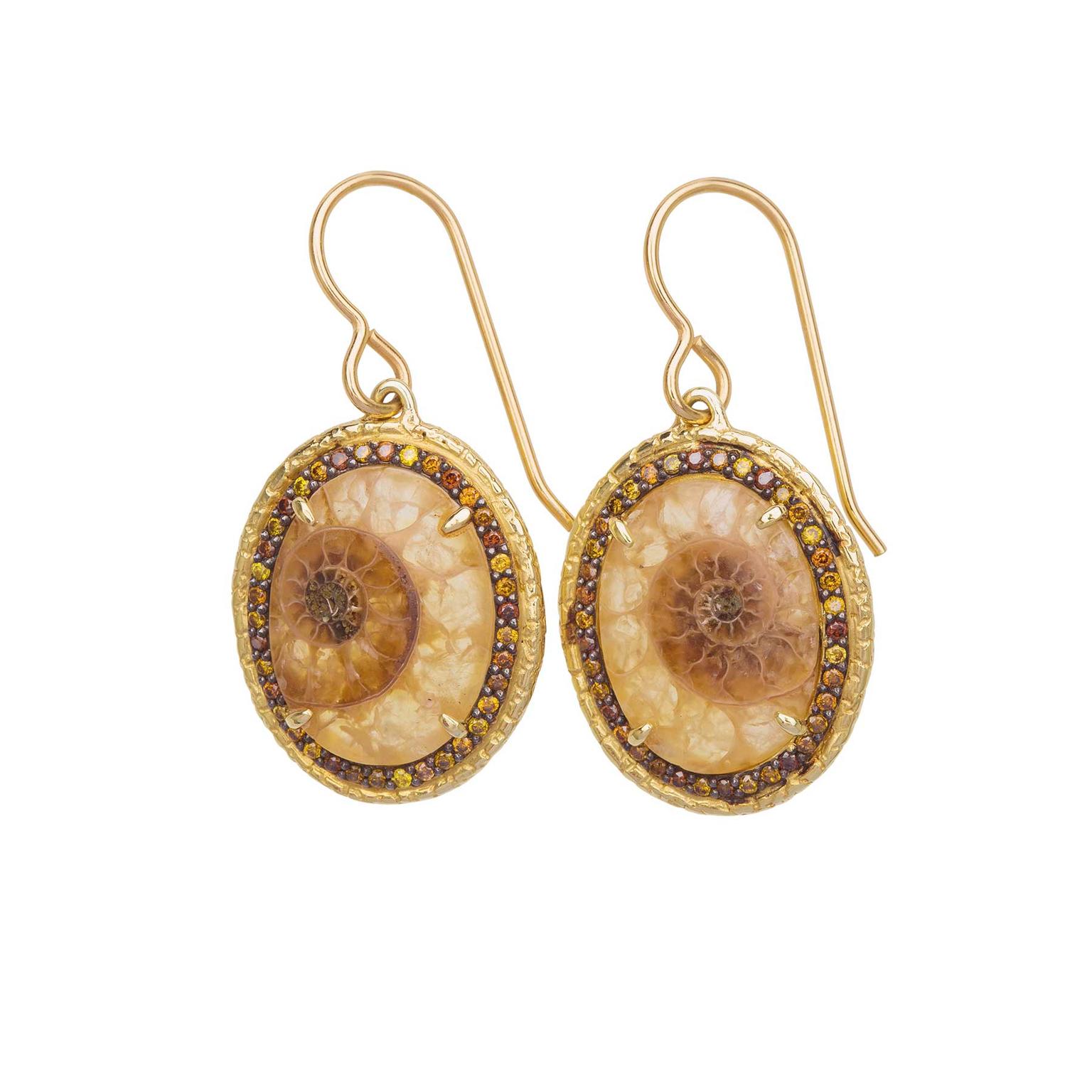 Susan Wheeler earrings with ammonite fossilized shells