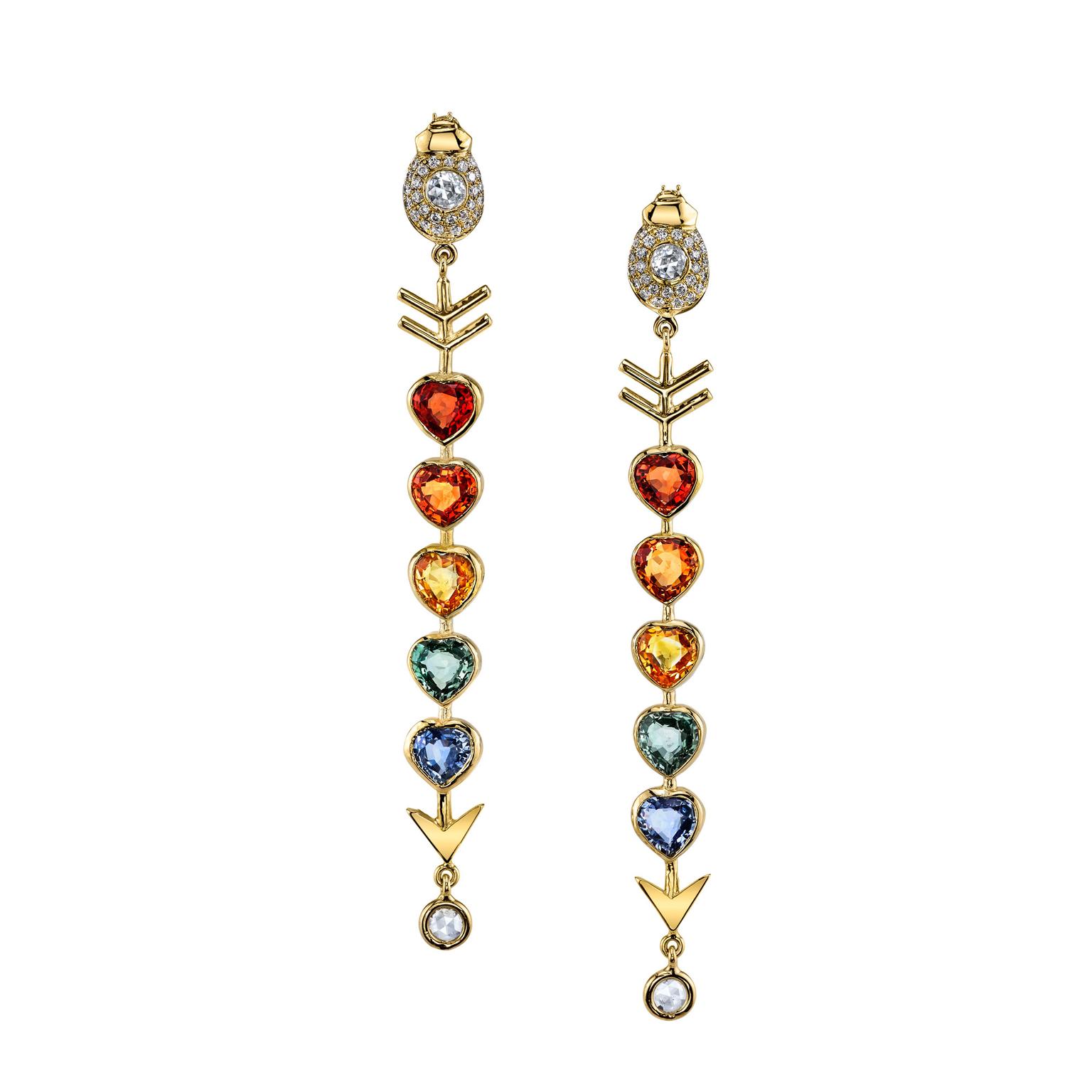 Daniela Villegs Love Arrow multicolor sapphire earrings