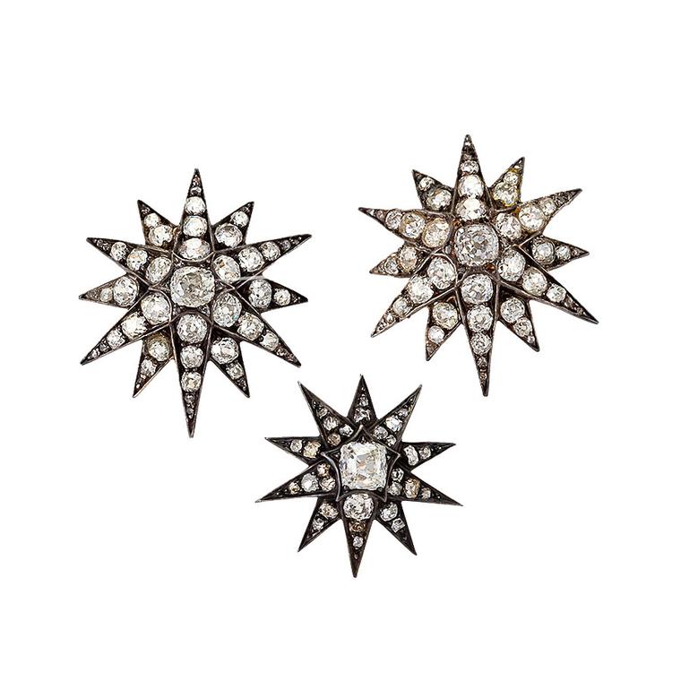 Macklowe Gallery set of three diamond star brooches