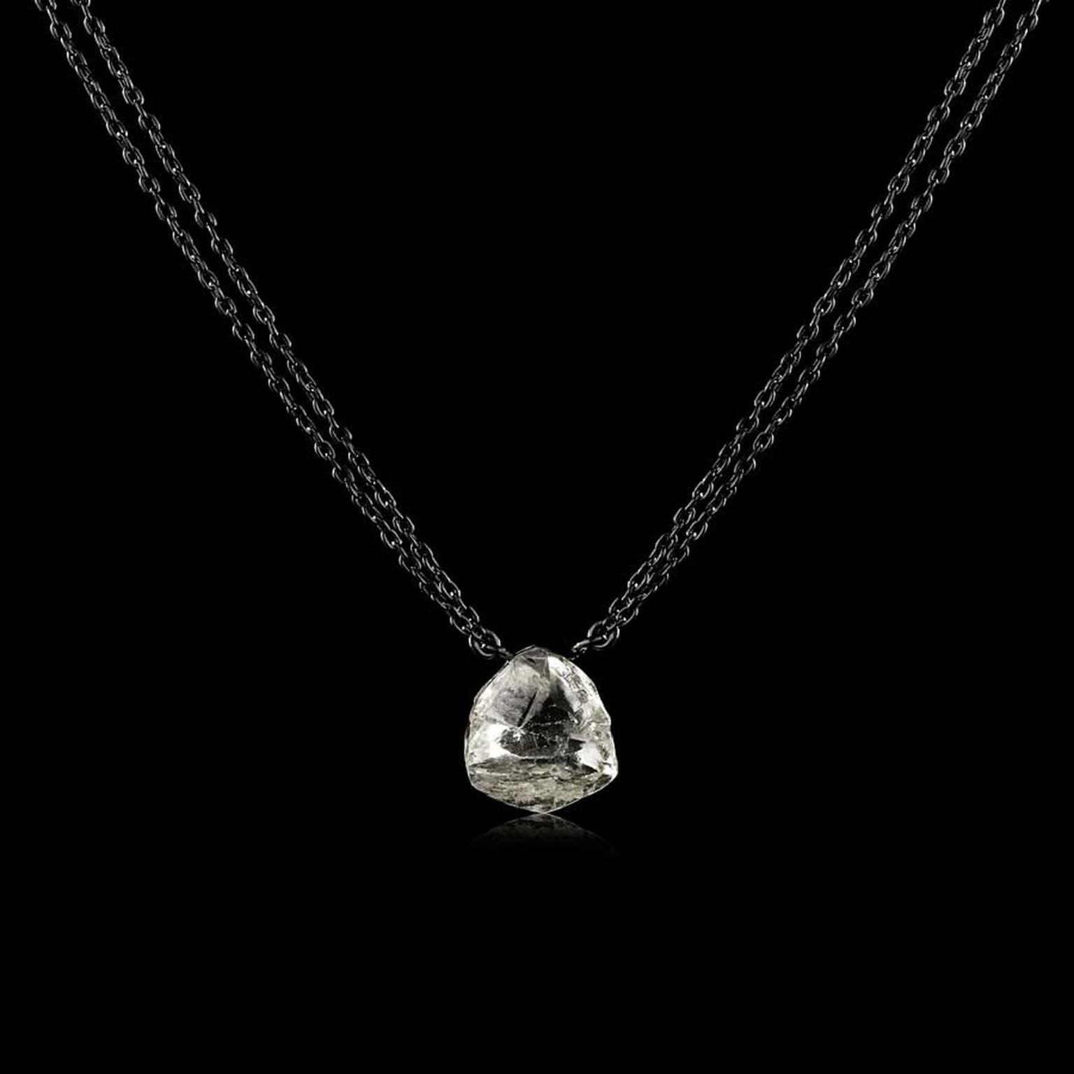 RoughDiamonds.dk 3.27 carat rough diamond on double chain of black rhodium treated white gold