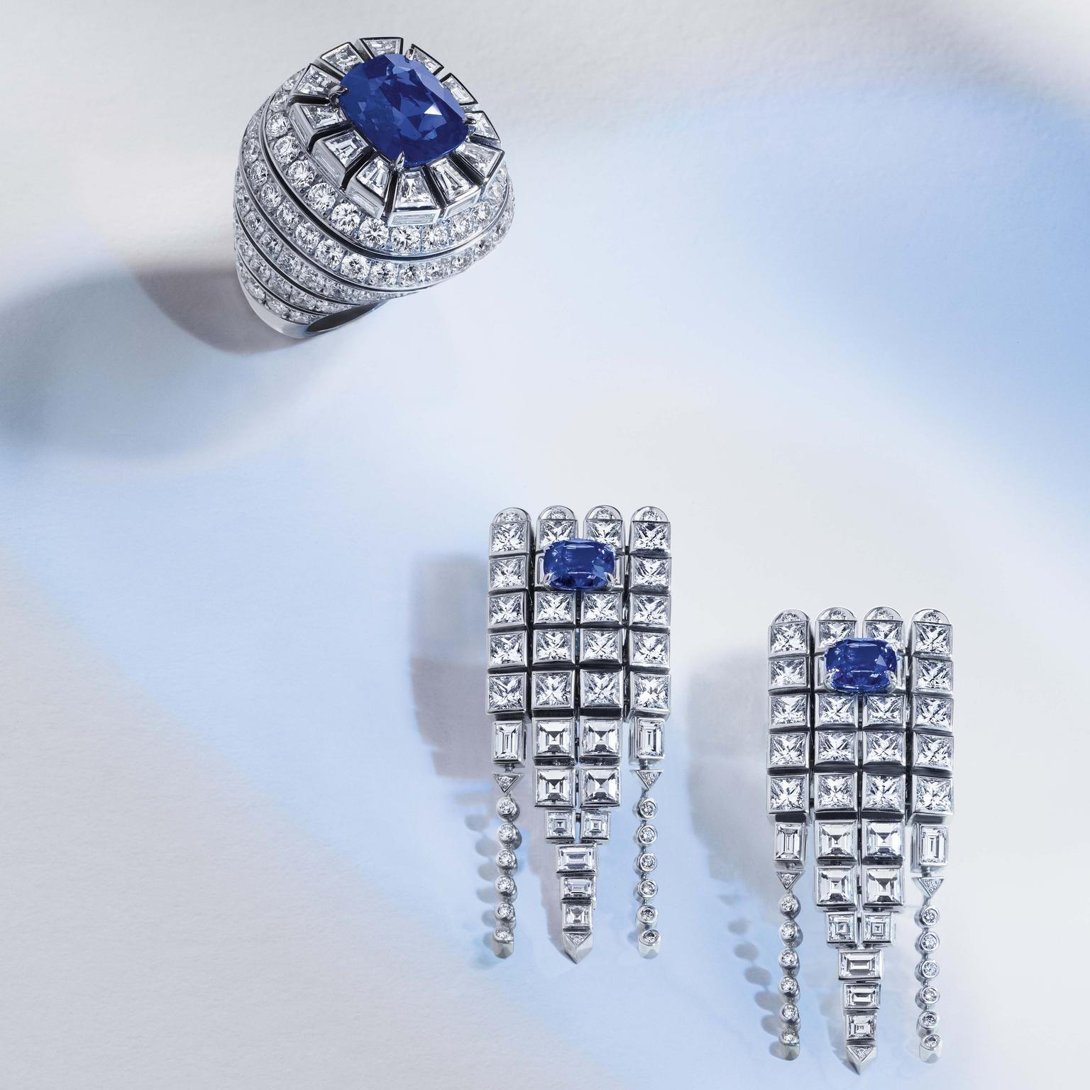 Louis Vuitton Riders of the Knights Le Royaume diamond and sapphire earrings and ring