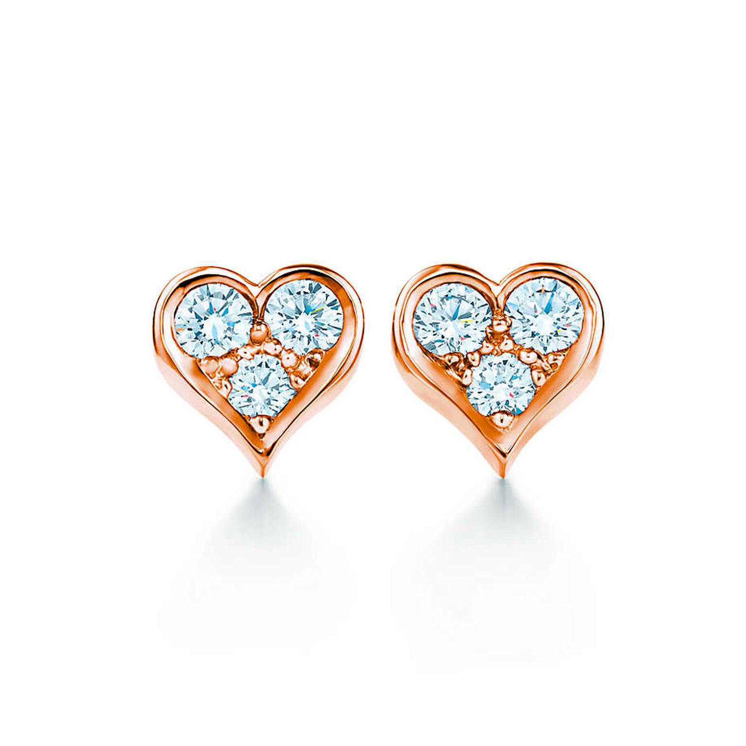 Tiffany Heart studs in rose gold with diamonds