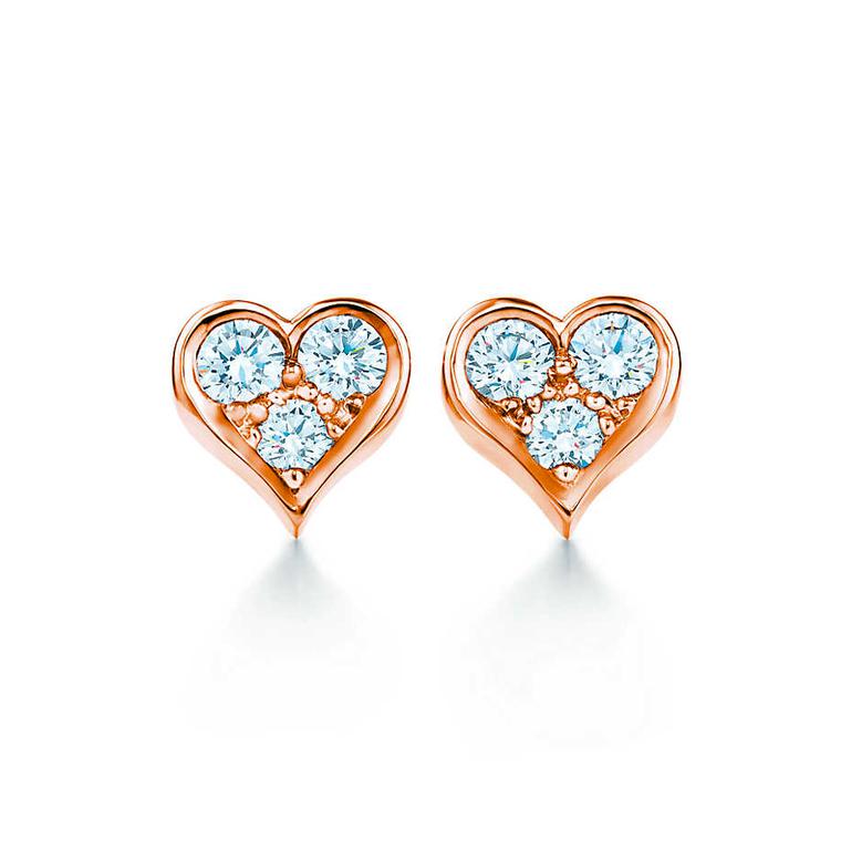 Tiffany Heart studs in rose gold with diamonds