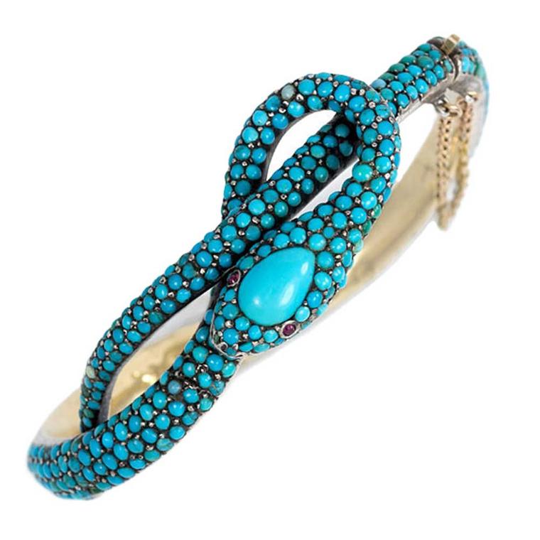 Kentshire antique gold and pavé turquoise serpent bracelet