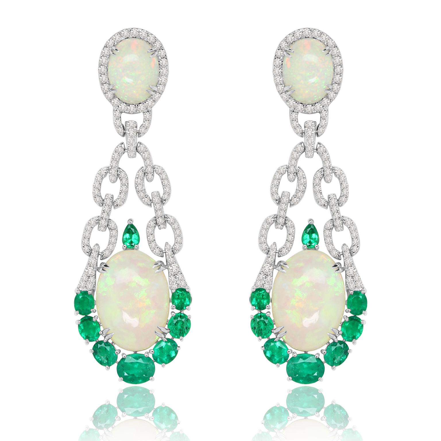 Sutra Welo opal, emerald and diamond earrings