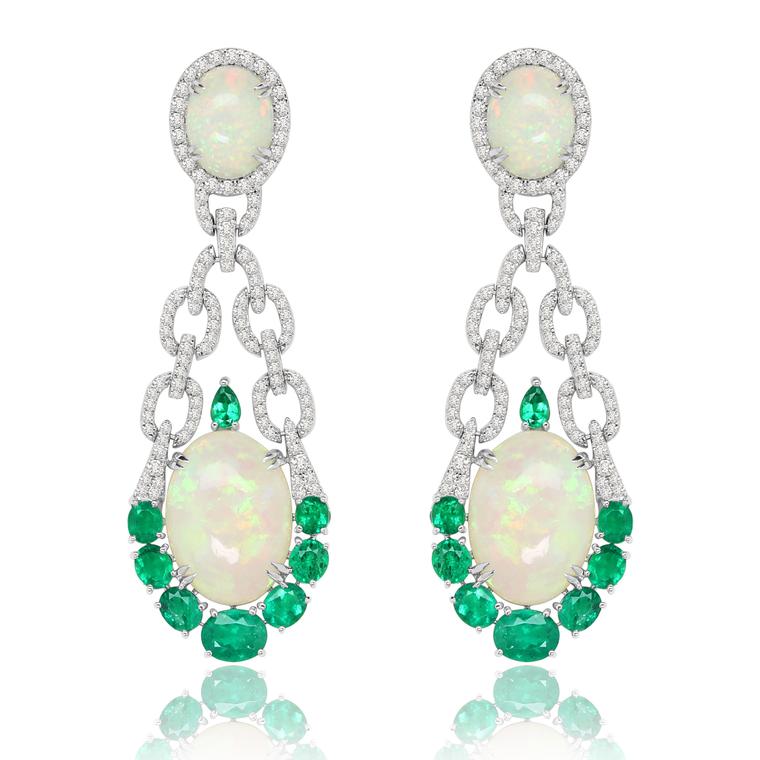 Sutra Welo opal, emerald and diamond earrings