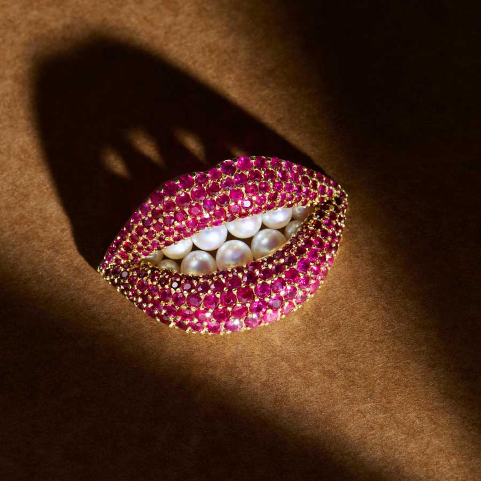Salvador Dali Henryk Kaston pearl and ruby lips brooch Louisa Guinness Gallery