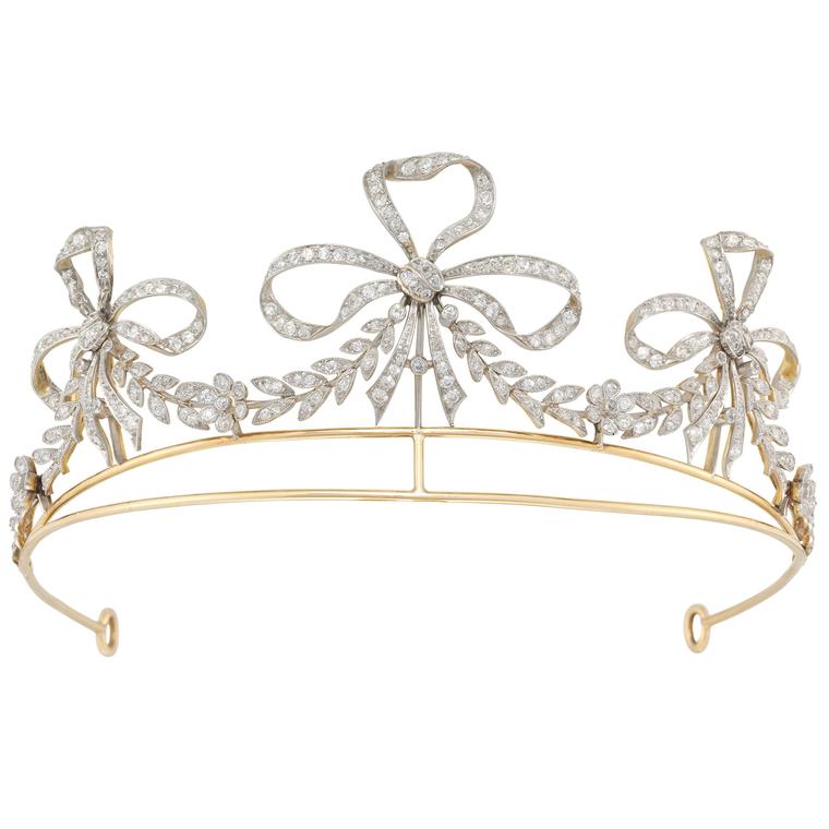 Bentley & Skinner 20th century American scroll tiara with diamond ribbon motifs
