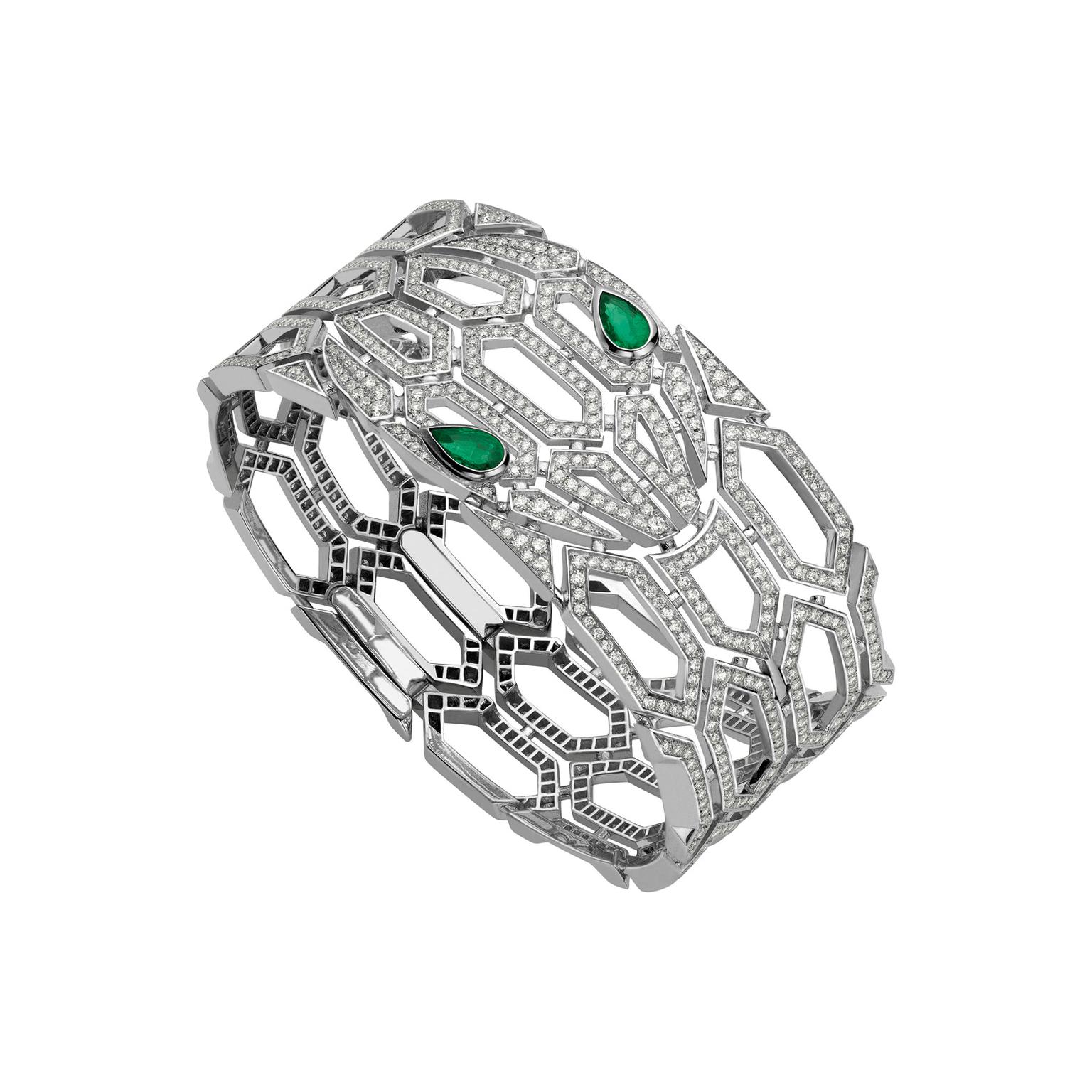 Bulgari Serpenti Seduttori white gold bracelet with emeralds