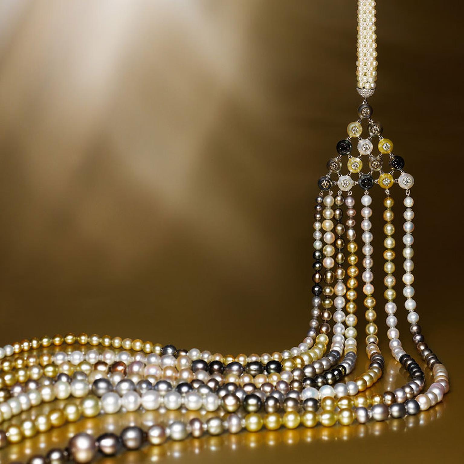 Edmond Chin seven strand pearl necklace with pearl, white diamond and platinum