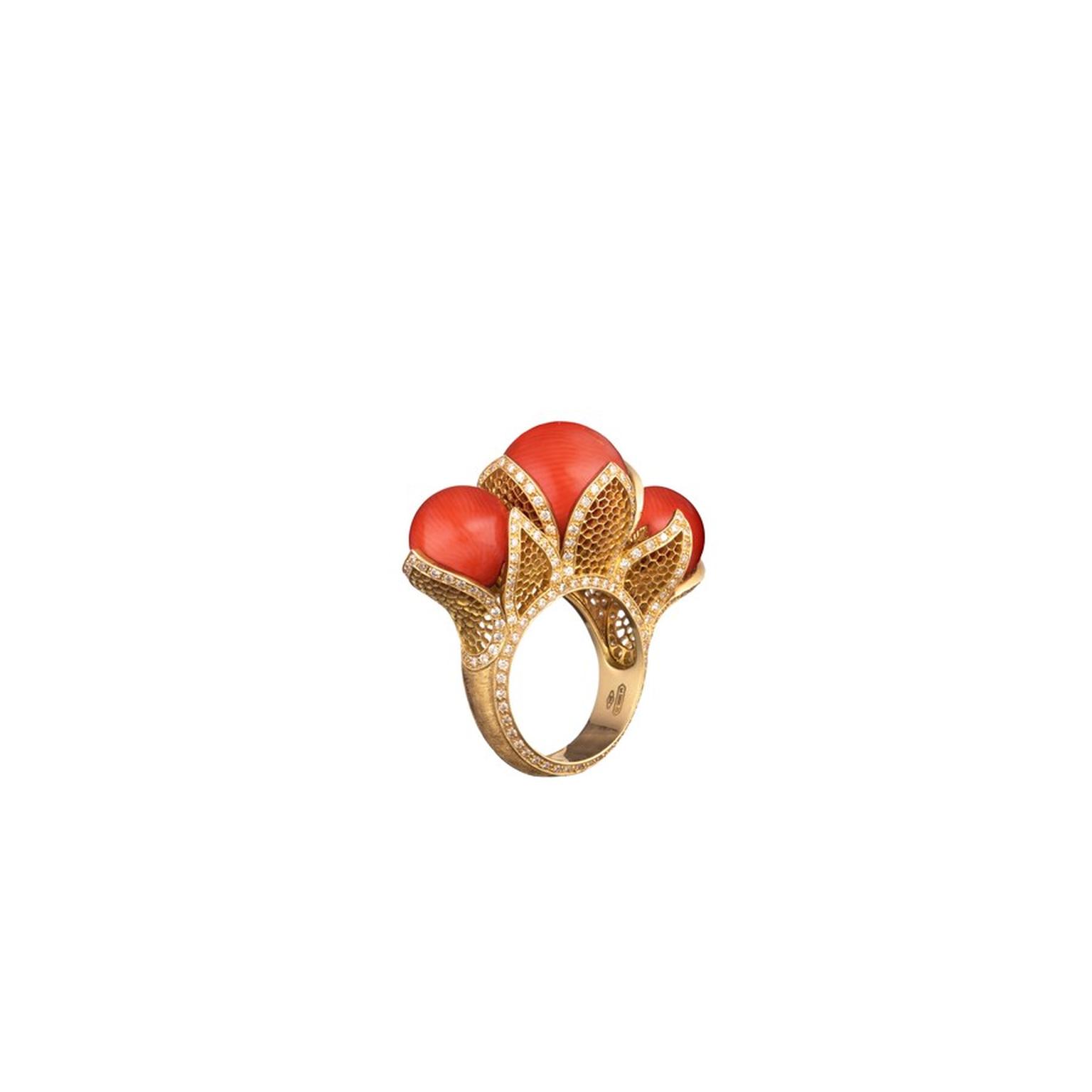 Dorothee Potocka Bague L Horizon Orange en or jaune corail et diamants 2