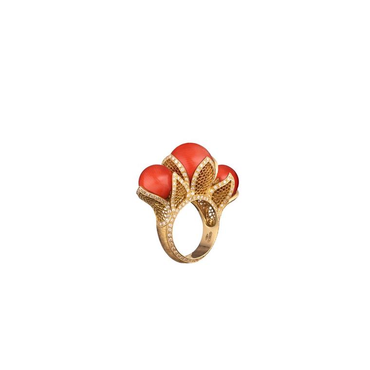 Dorothee Potocka Bague L Horizon Orange en or jaune corail et diamants 2