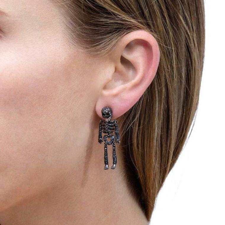 Catacombs black diamond skeleton earrings