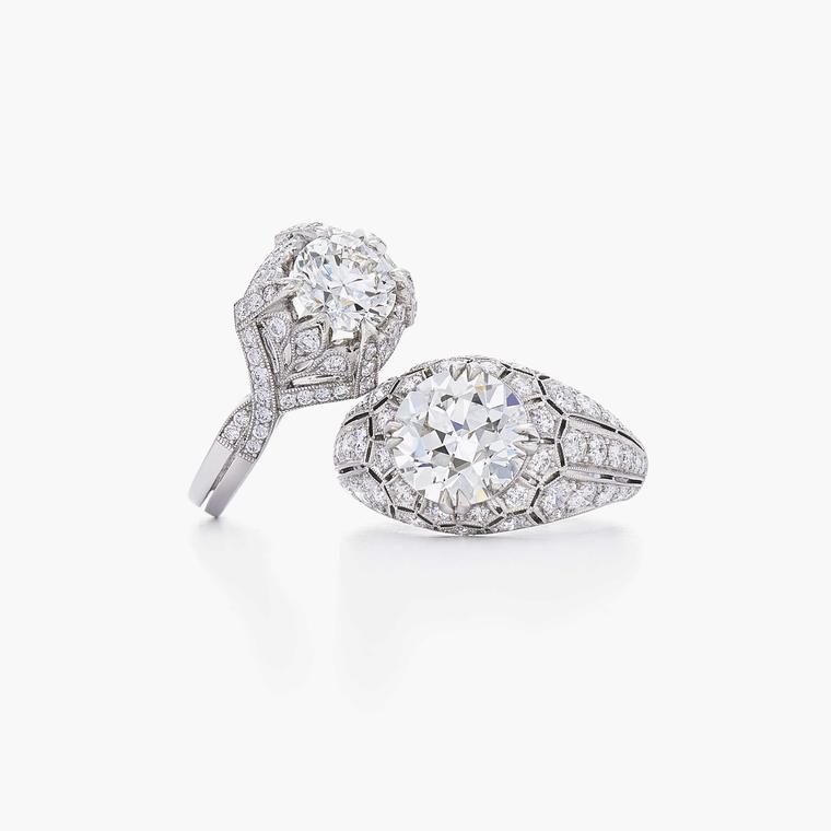 Fred Leighton Old European-cut diamond ring and diamond Honeycomb ring