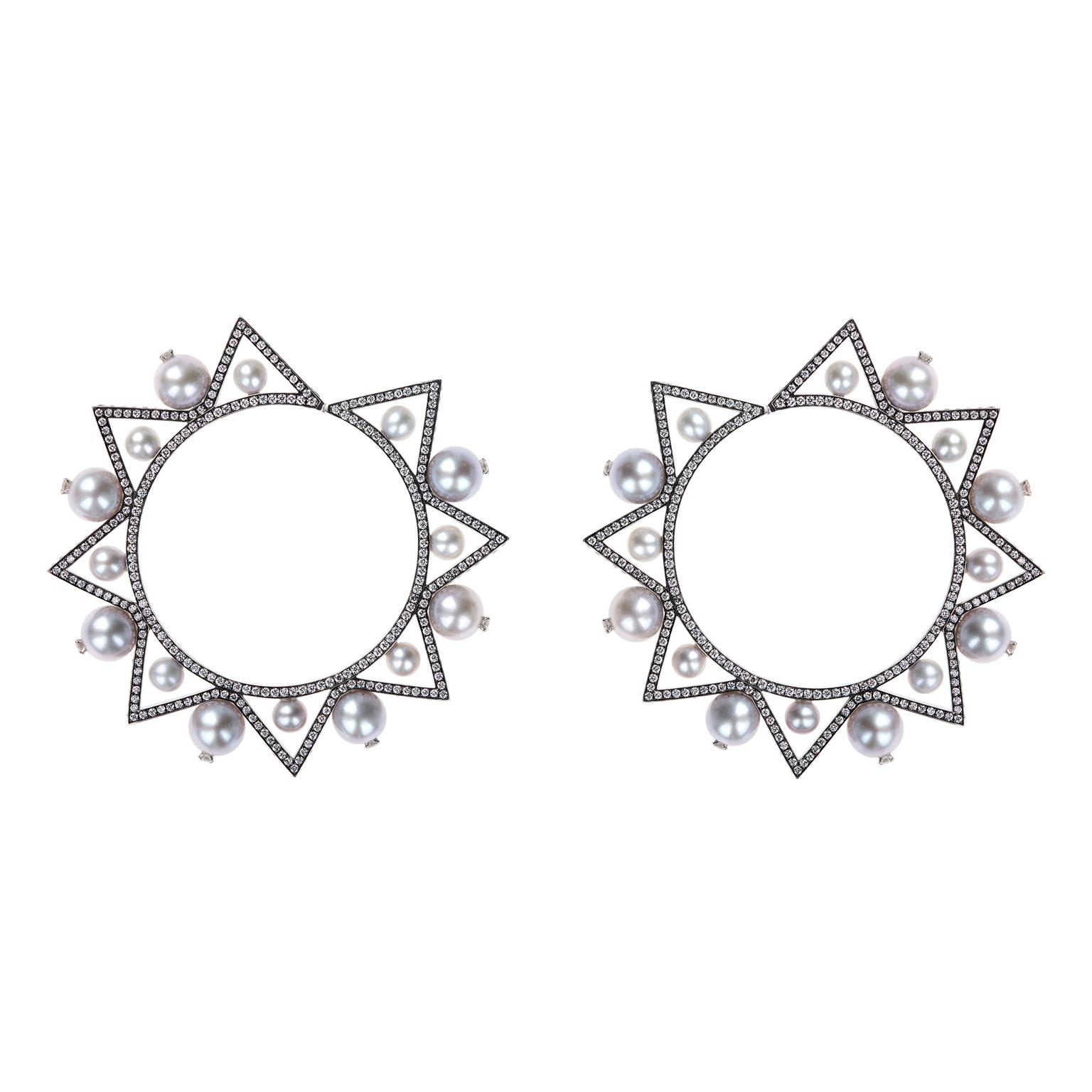 Nikos Koulis front-facing Lingerie hoop earrings