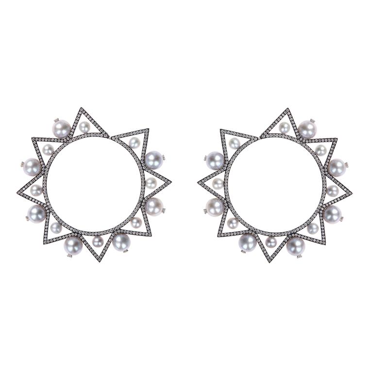 Nikos Koulis front-facing Lingerie hoop earrings