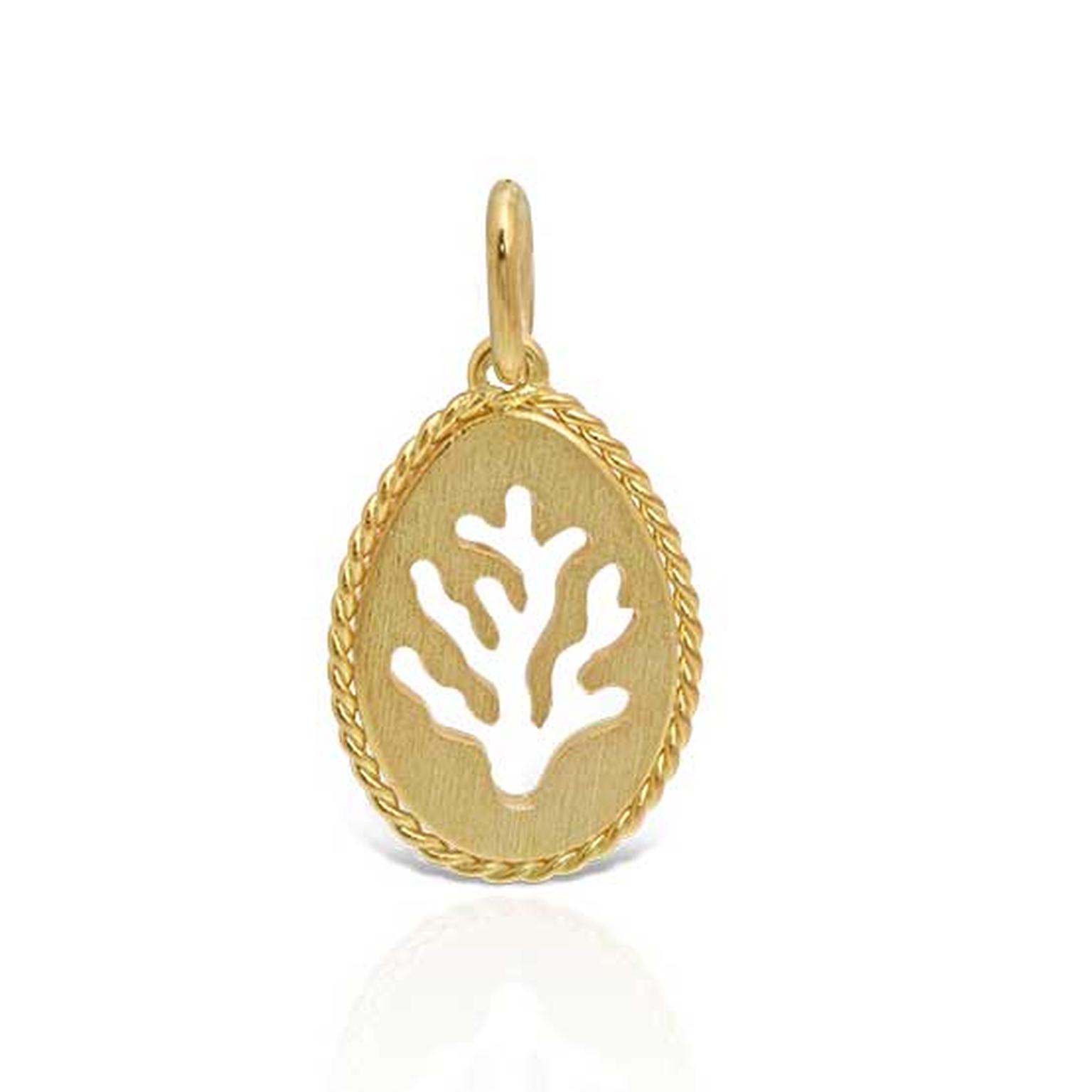 Lalaounis Easter egg pendant in 18-carat yellow gold with coral motif cut out