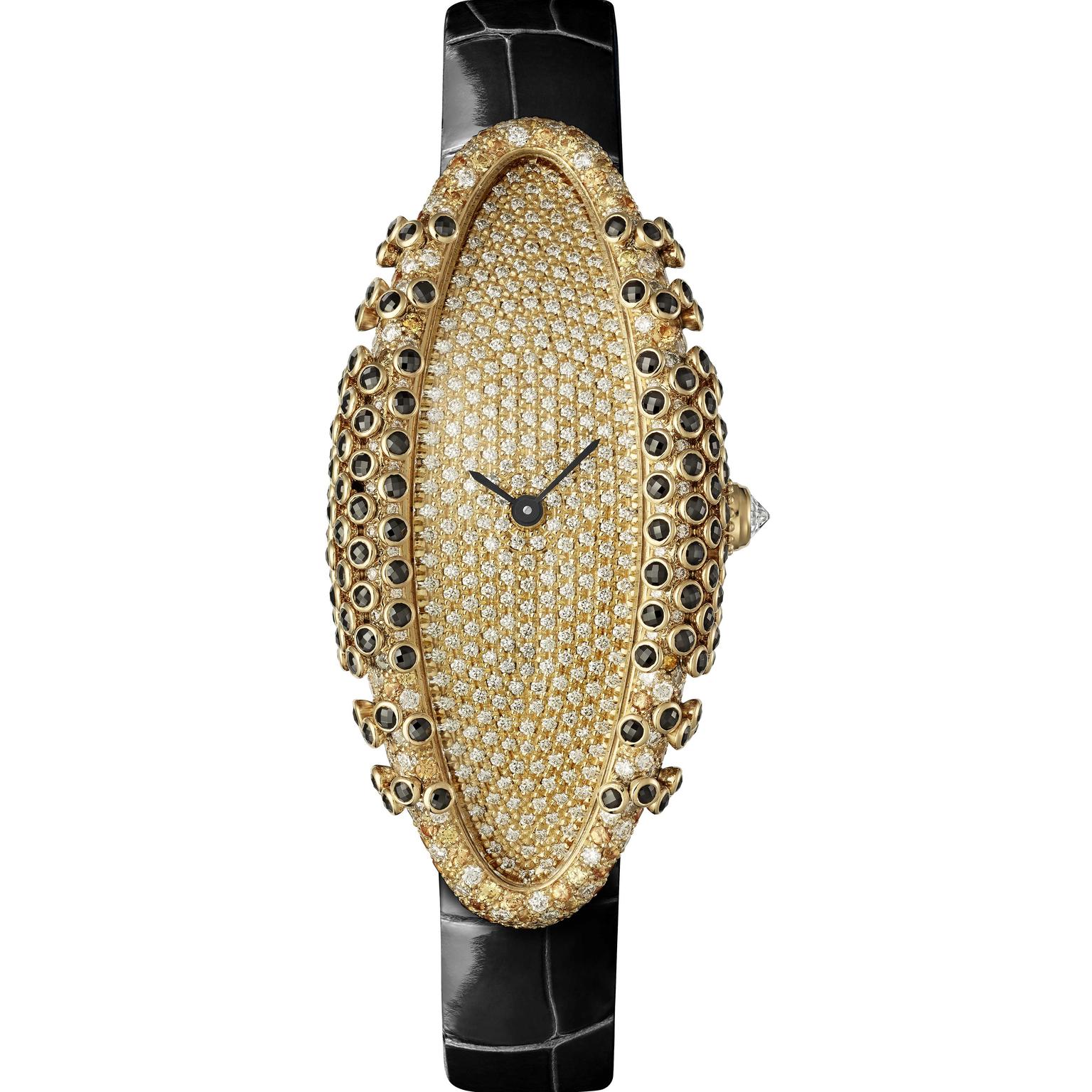 Cartier Libre Baignoire Allongee Black watch with black spinels yellow sapphires and diamonds 2019