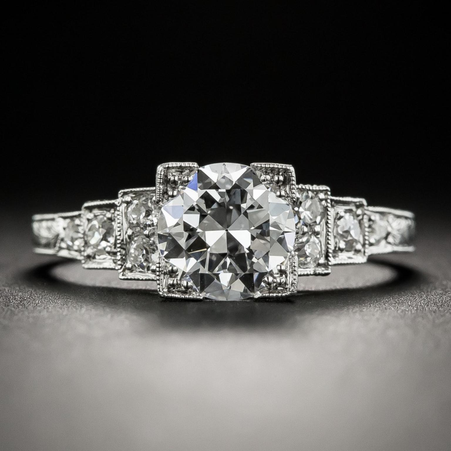 ART DECO DIAMOND PLATINUM ENGAGEMENT RING c