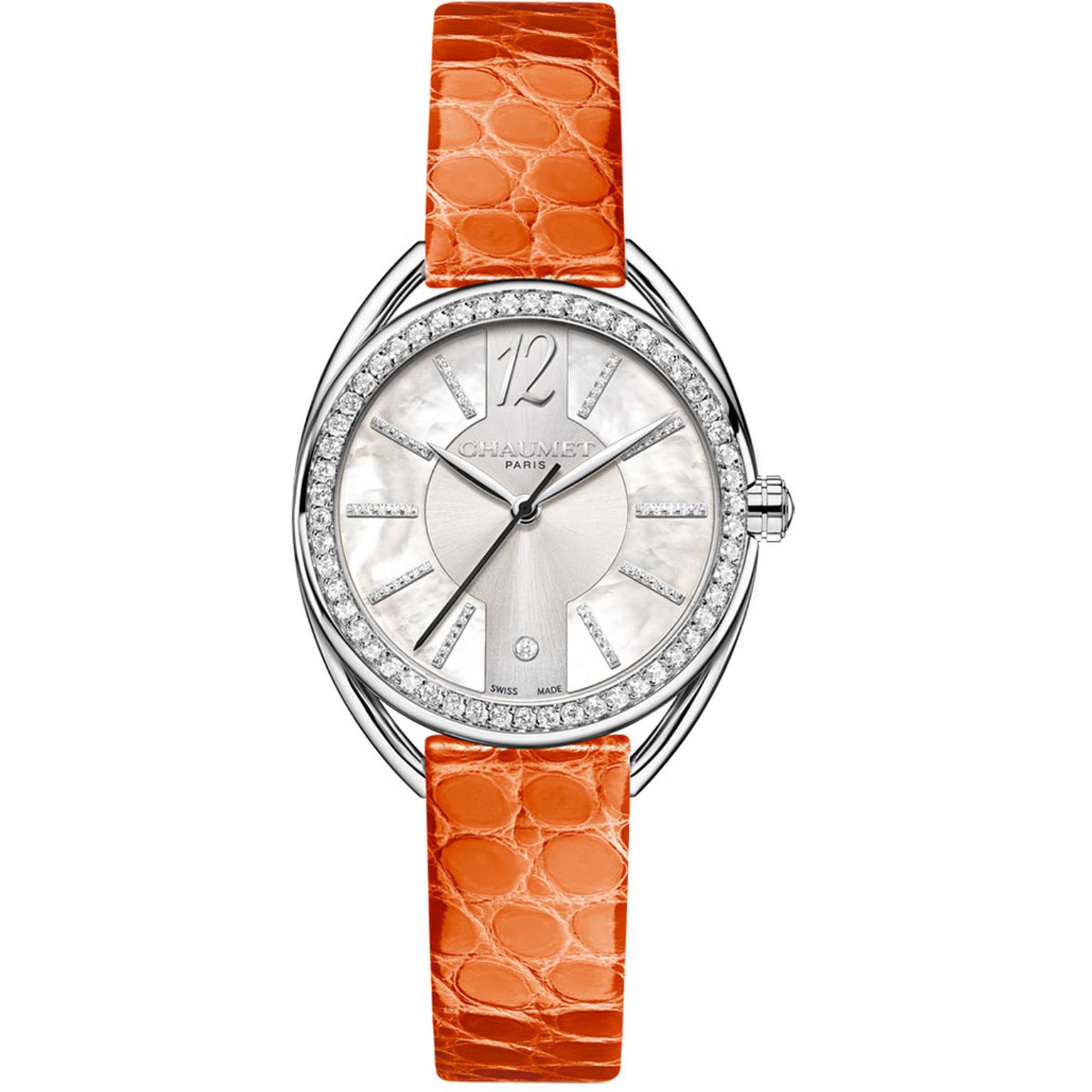 Chaumet Liens Lumière watch 27mm in steel with orange strap