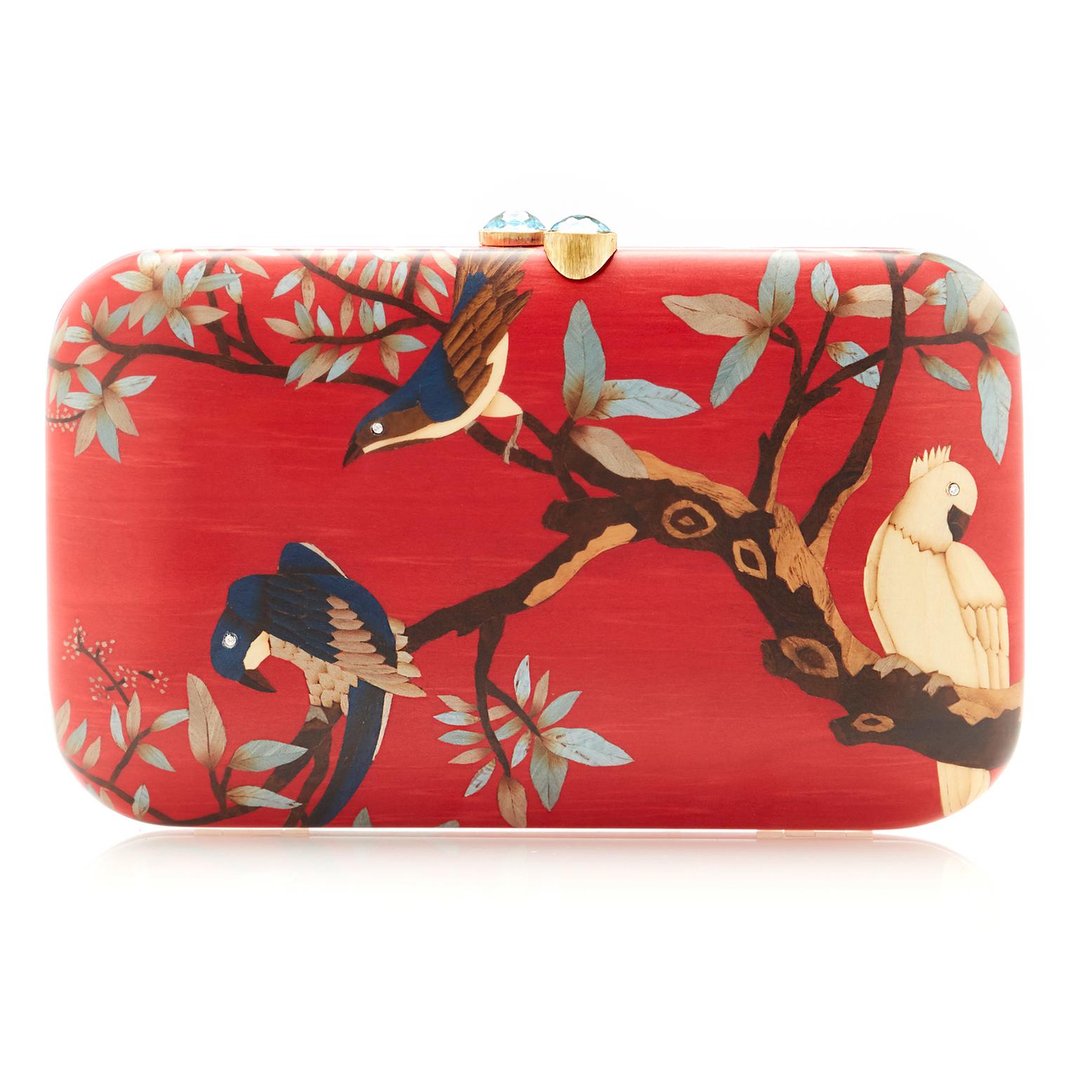 Silvia Furmanovich red marquetry clutchbag