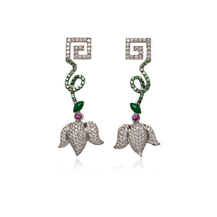 Antiquaire Imaginaire Greek Key green tsavorite earrings