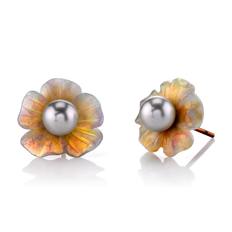Opal earrings with Akoya pearls