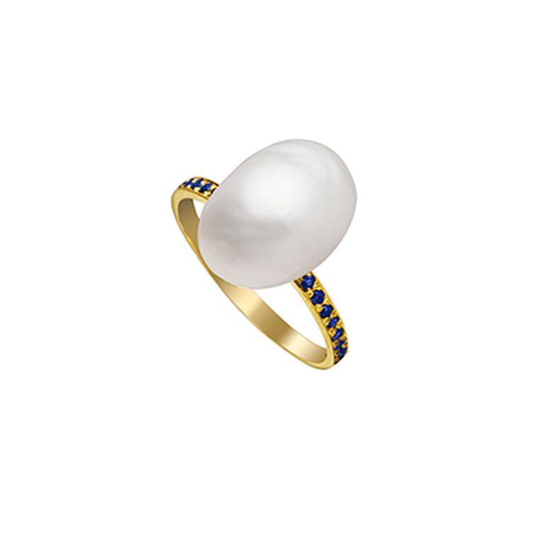 Halleh keshi pearl ring with sapphires