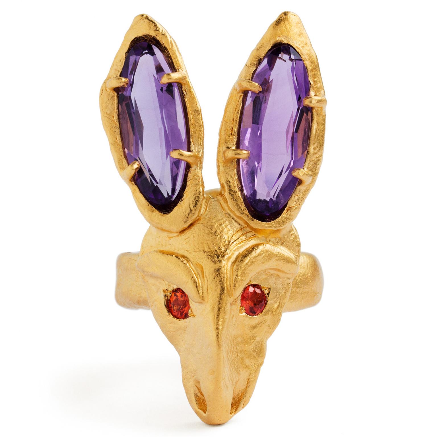 ORAÏK Silent Walker gold ring with amethyst and orange sapphires