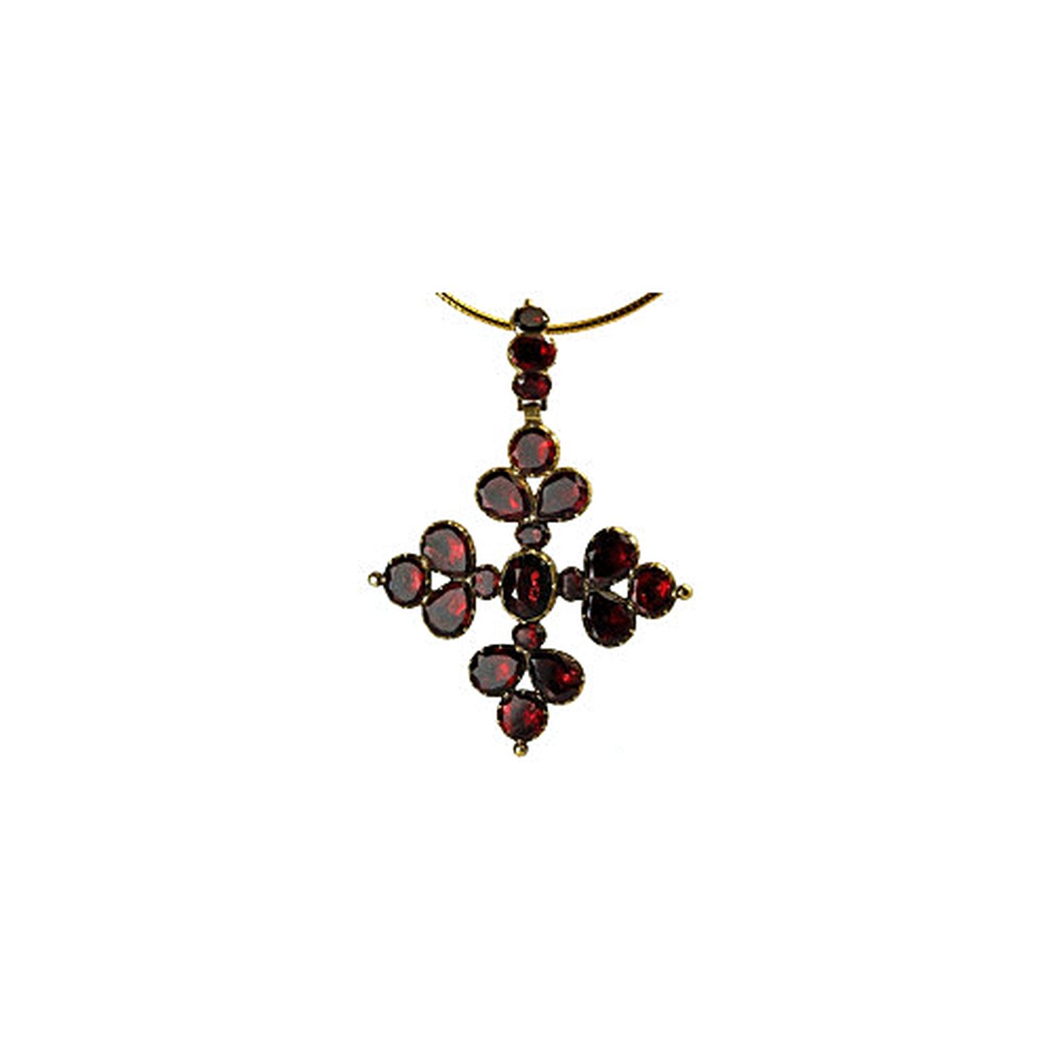 Sue Brown flat-cut garnet cross