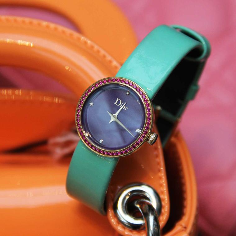 La D de Dior watch with sugilite dial and ruby bezel