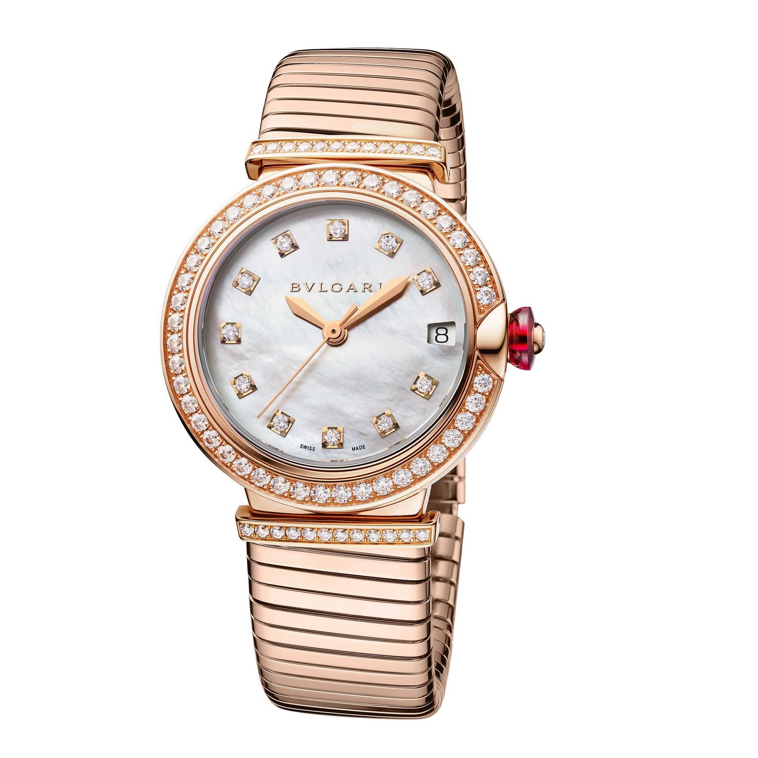 Bulgari Lvcea Tubogas 33mm rose gold and diamond automatic women’s watch 2018