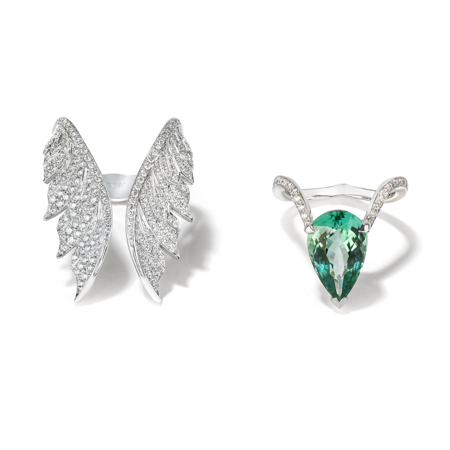 Stephen Webster Magnipheasant tourmaline cocktail ring with open feather ring