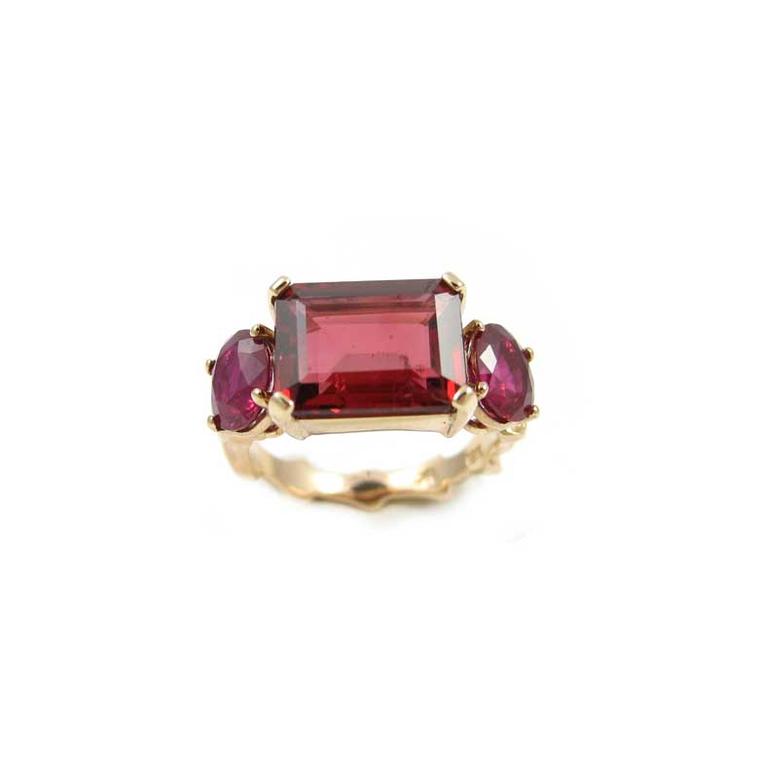 K Brunini red spinel engagement ring