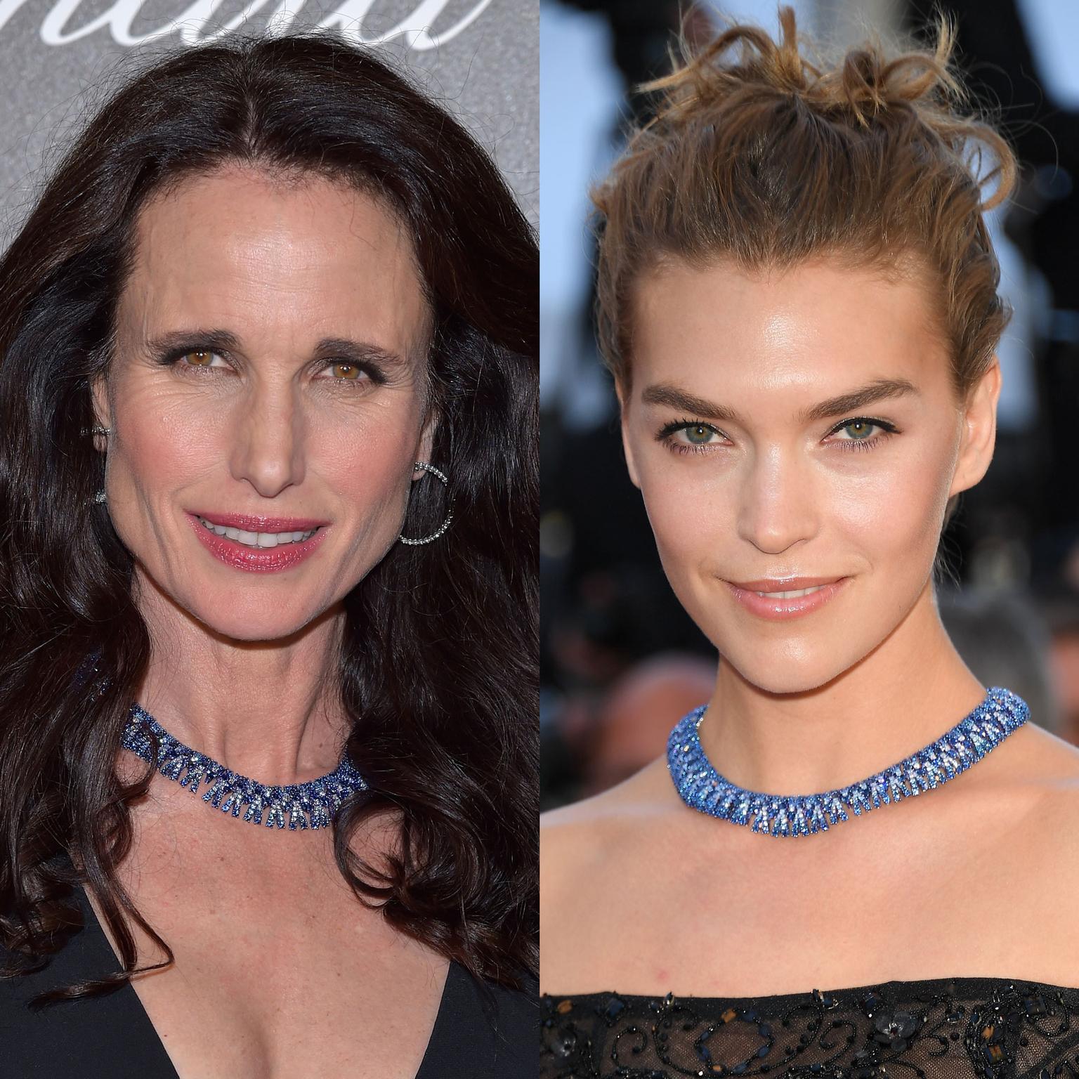Andie MacDowell and Arizona Muse wear the same Chopard titanium necklace at the Cannes Film Festival