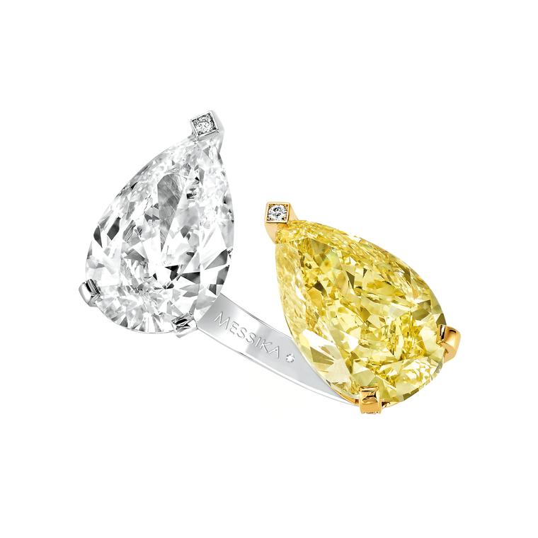 Messika yellow and white diamond toi et moi ring