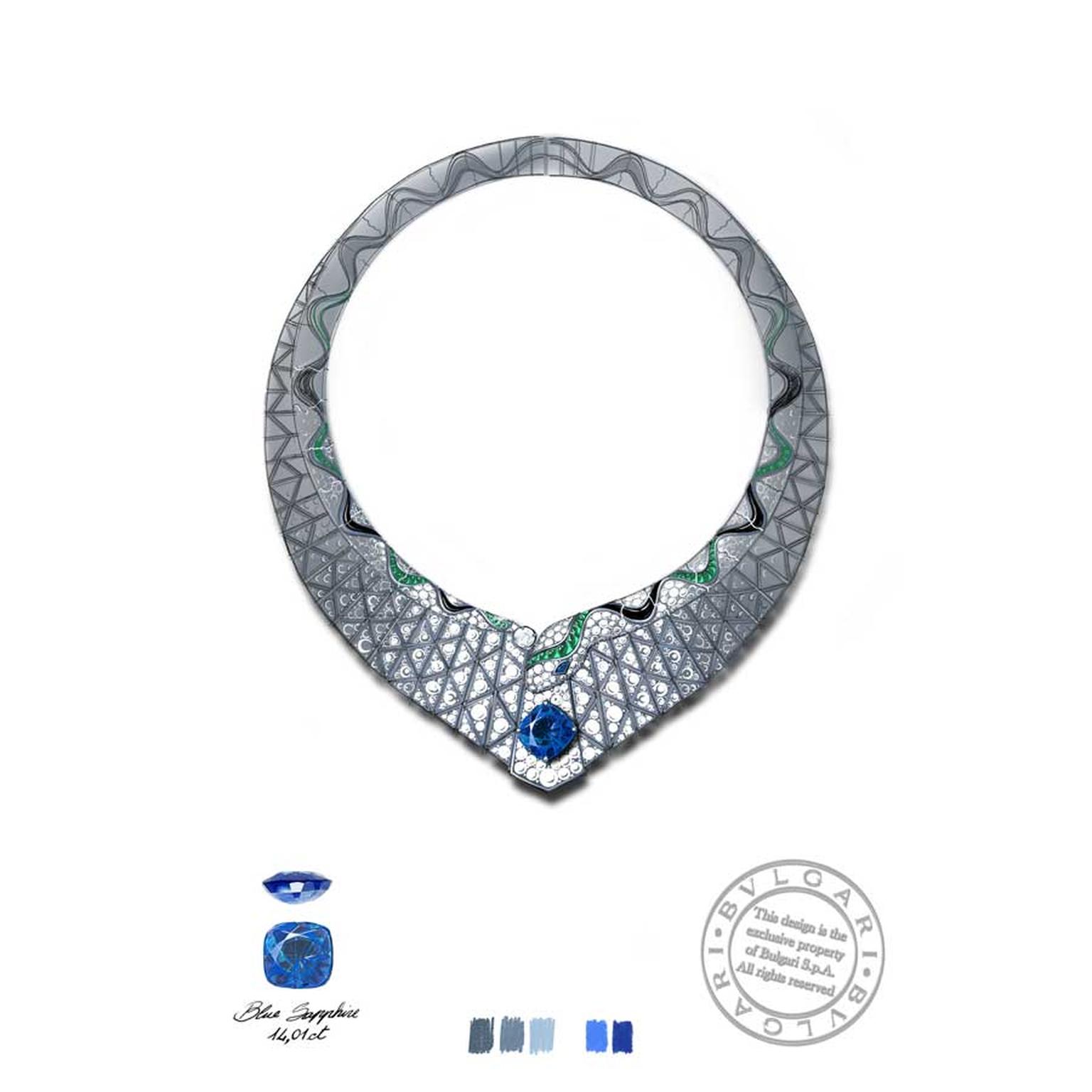 Bvlgari Eclettica Serpenti Illusio high jewellery necklace sketch