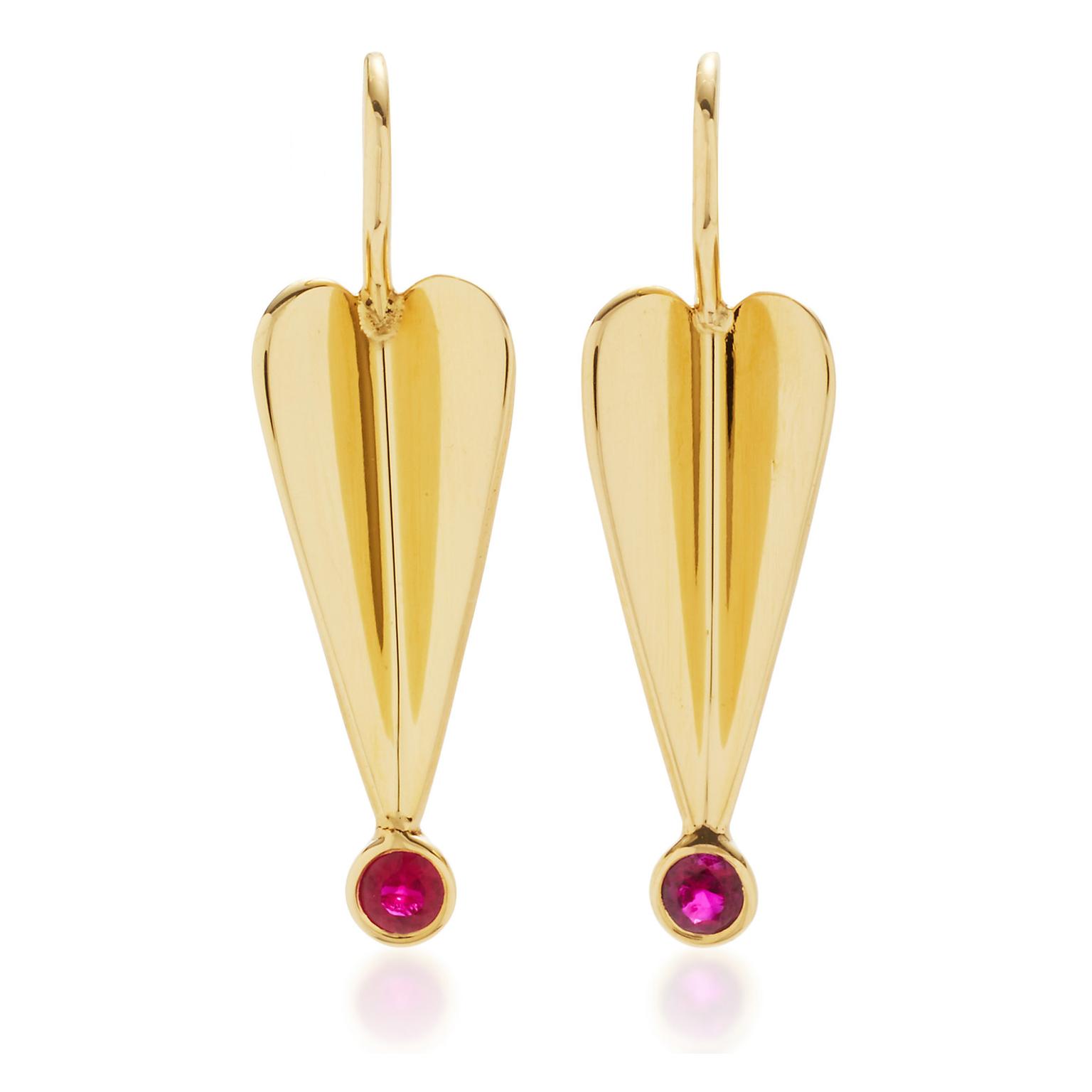 Elena Votsi Eros collection folded heart ruby earrings
