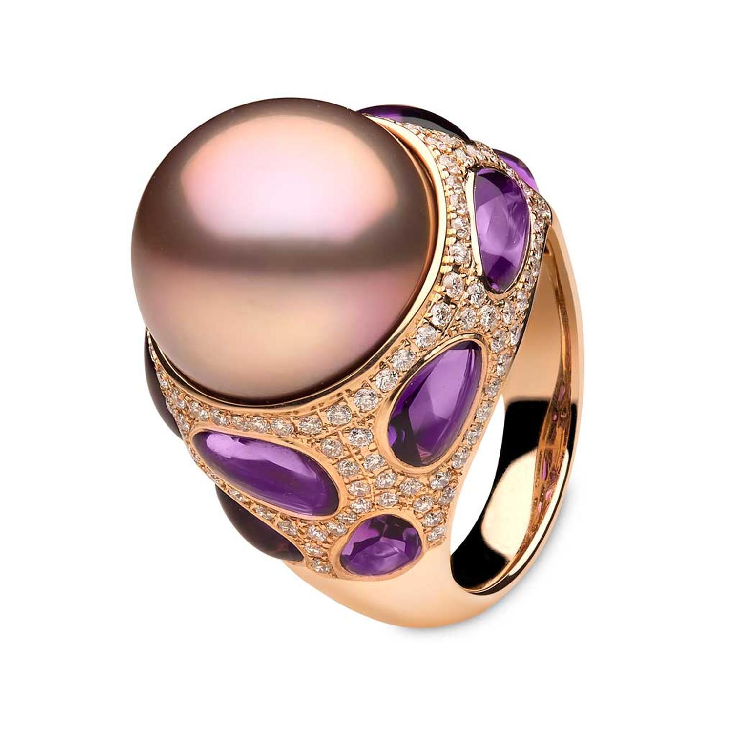 YOKO London Calypso ring with pink freshwater pearl, amethysts and diamonds