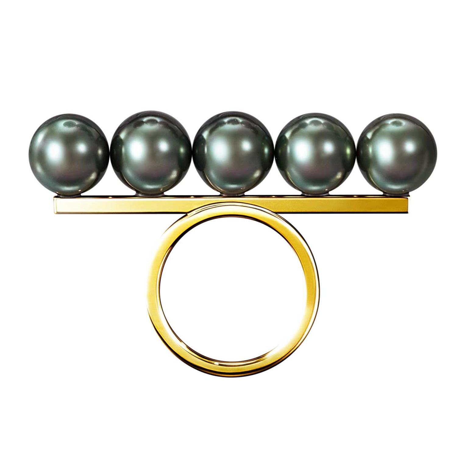 Tasaki Collection Line Balance Ring South Sea Pearl Black