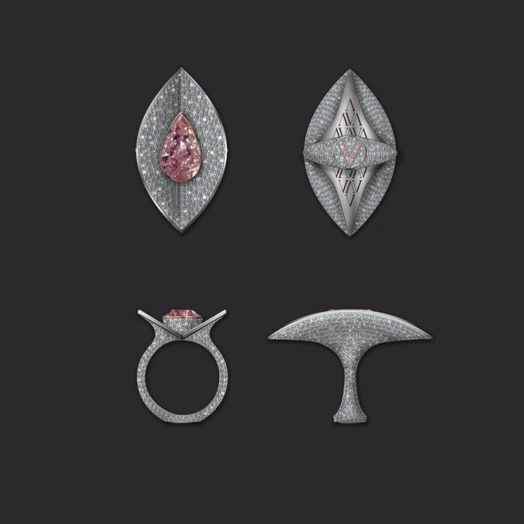 Maxim V Vivid Treasures ring with pink diamond and white diamond