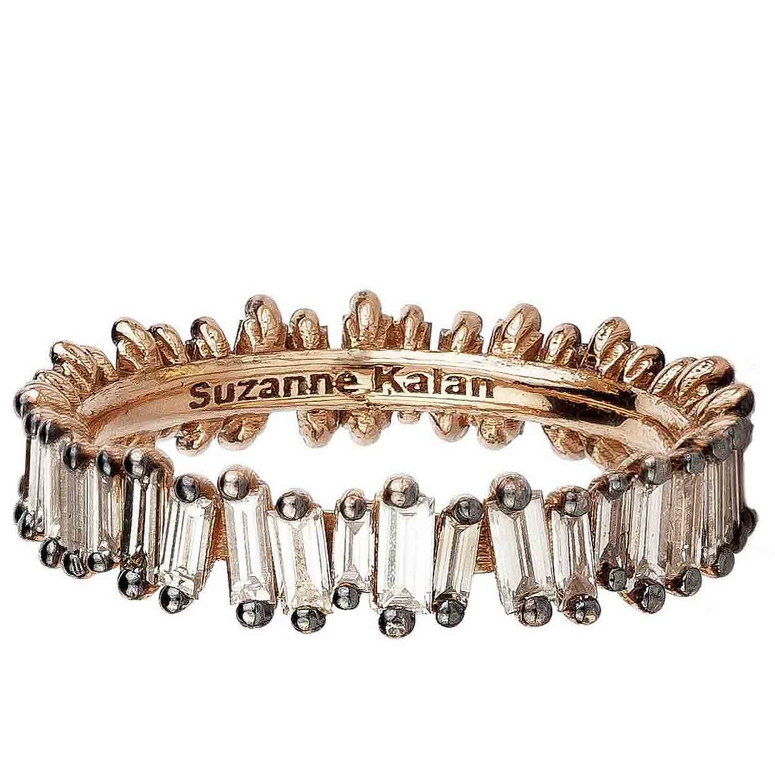 Suzanne Kalan Fireworks rose gold ring with baguette champagne diamonds