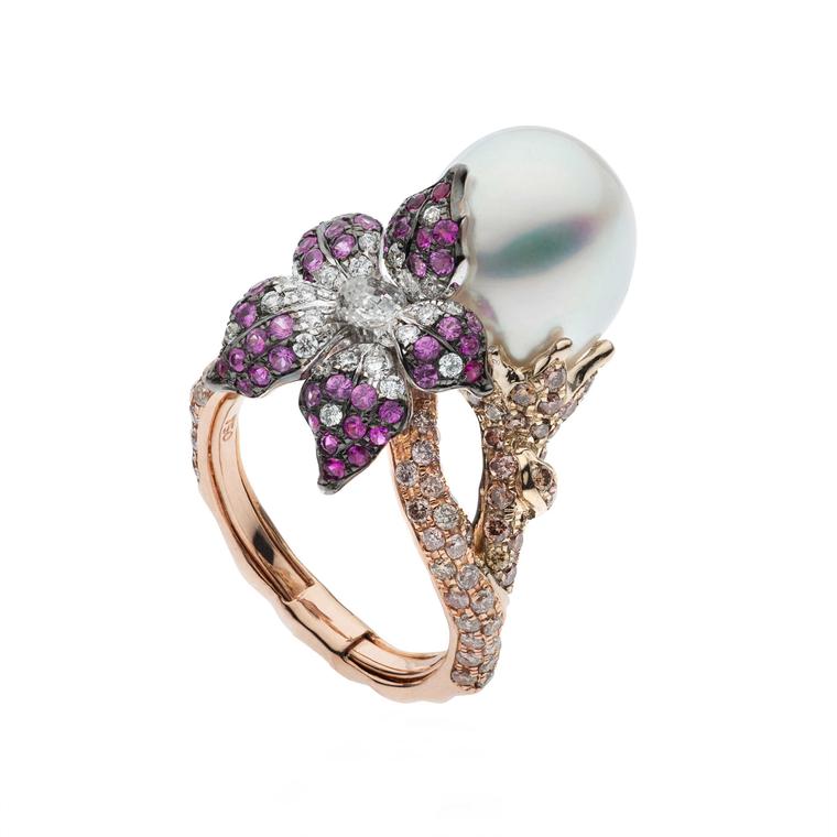 Autore Orchid Curly Pinks white pink pearl ring