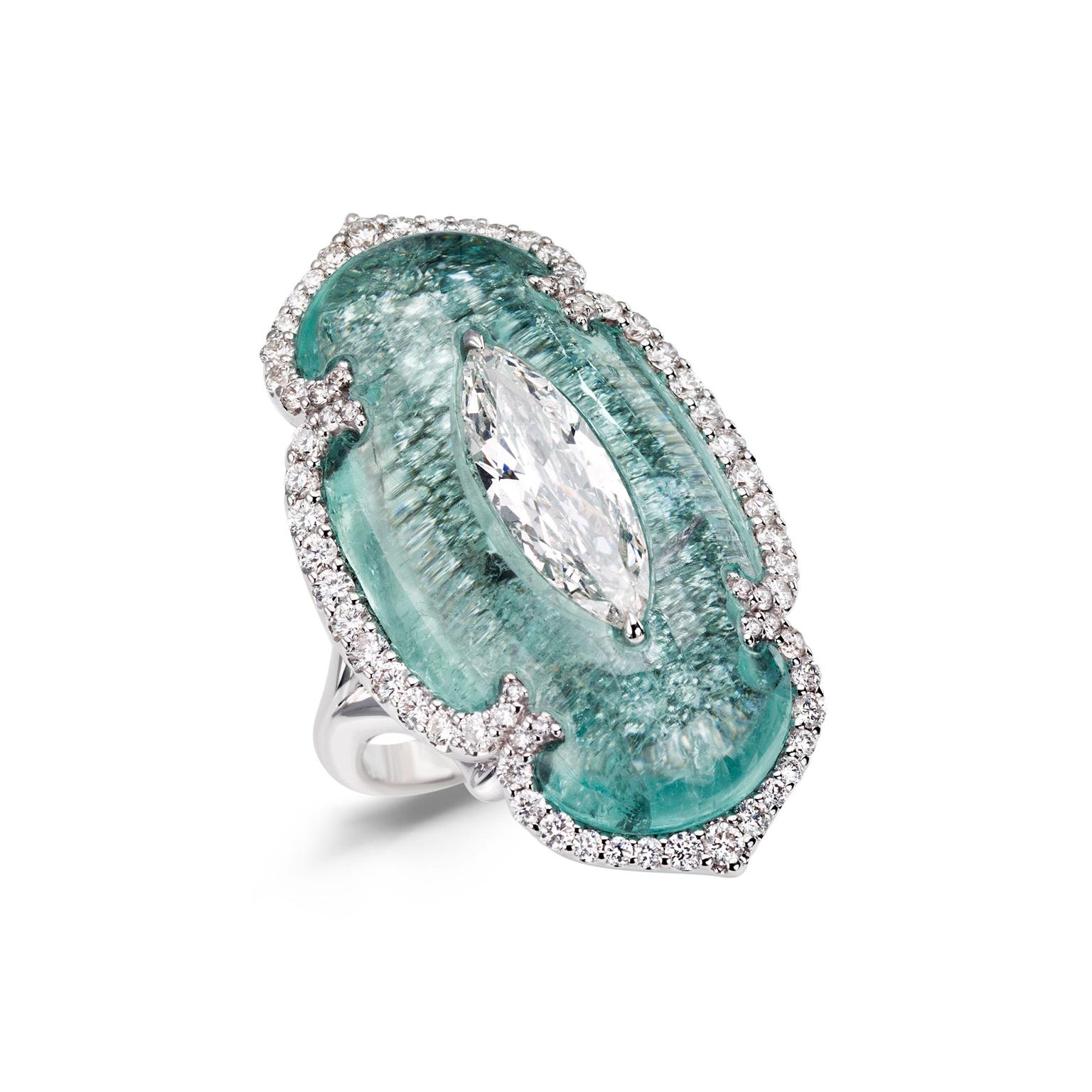 Boghossian Art of Inlay diamond and Paraiba ring